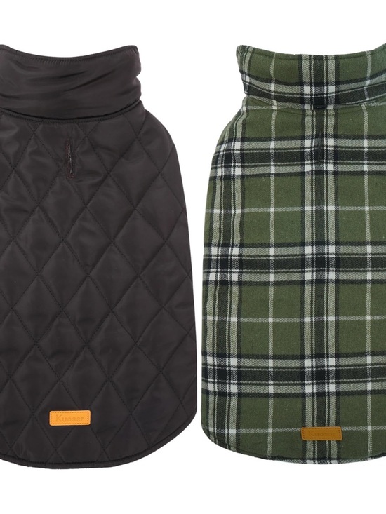 Kuoser Other - Reversible Quilted & Plaid Dog Coat - Brown and Olive Green-Small